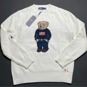 Polo by Ralph Lauren White Bear Intarsia Crewneck Sweater